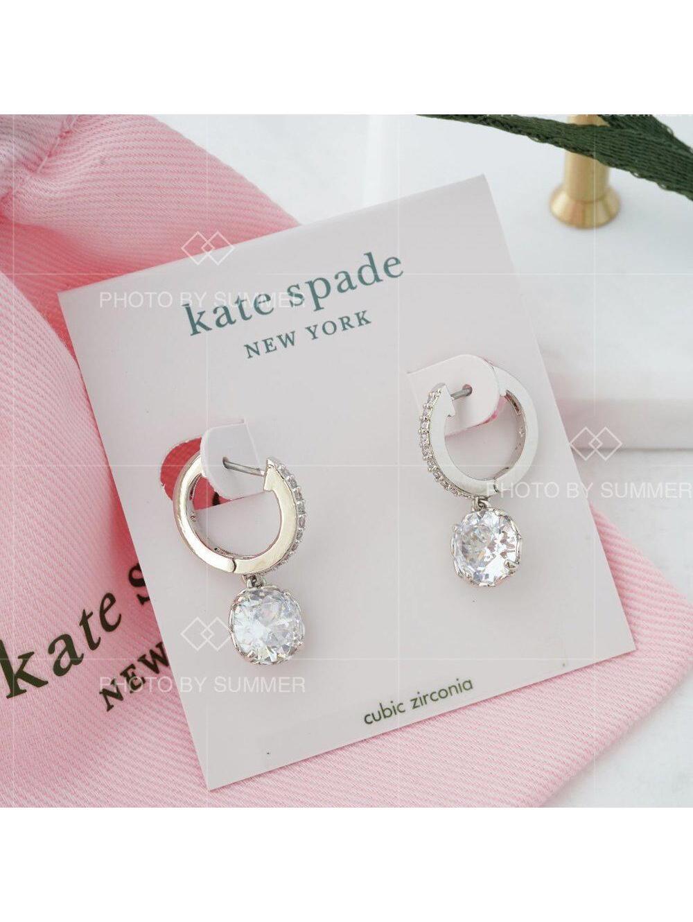 Kate Spade That Sparkle Pave Huggies Hoop Earrings Clear/ Silver - Picture 4 of 5